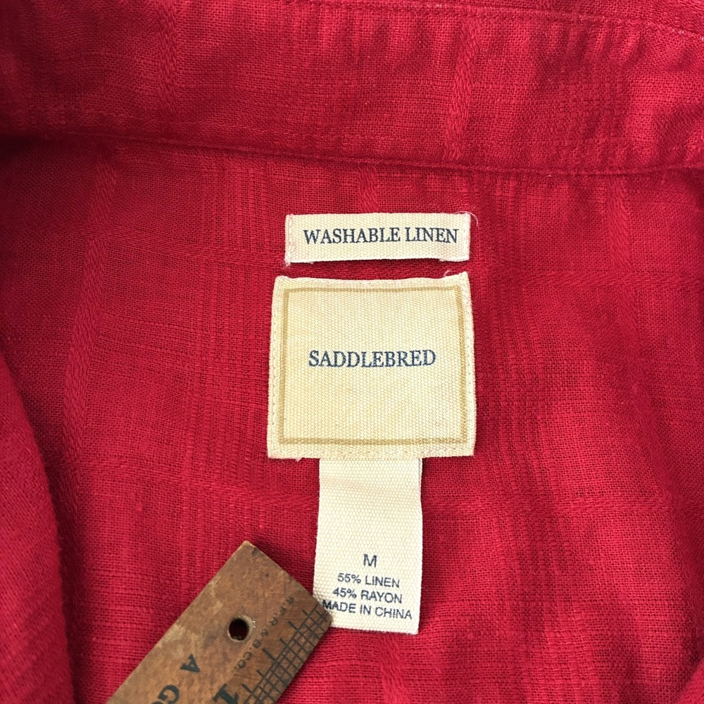 Saddlebred Washable Linen Blend Shirt Red Size M Short Sleeve Button Down Resort - Picture 6 of 7